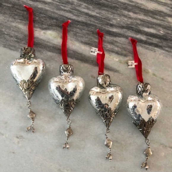 NWT Heart Shaped Christmas Ornaments with metal accents (Silver) - Picture 1 of 8
